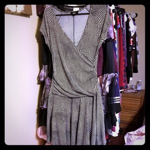 EUC Macy's B&W Dot Print Wrap Front Dress